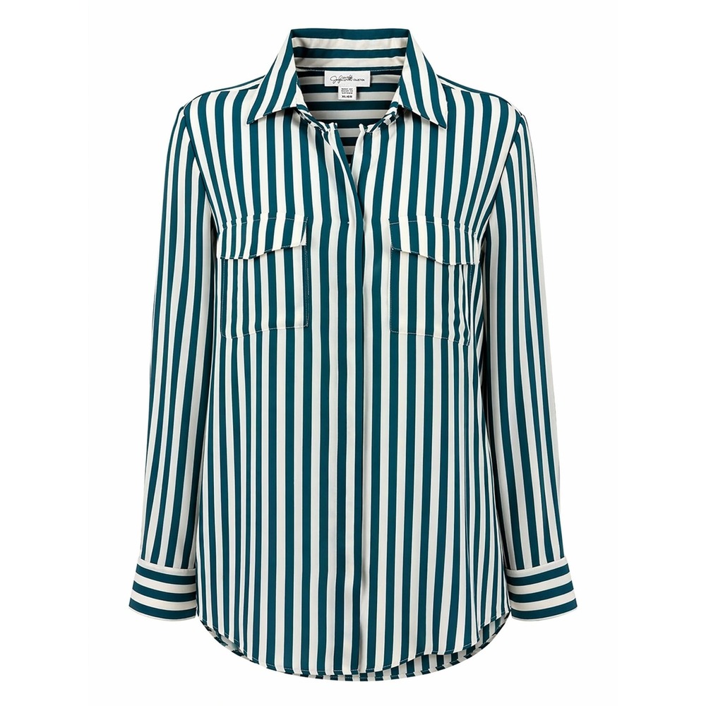 Jaclyn Smith Collection Blouse Womens XL Green White Stripe Top Casual